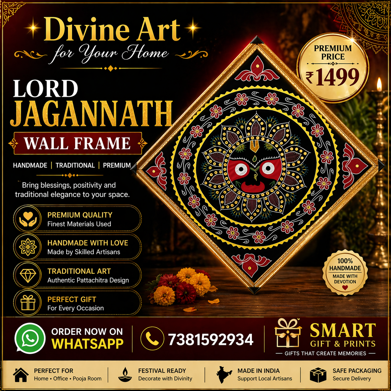 Lord Jagannath Wall Frame Handmade | Pattachitra Mandala Art Decor