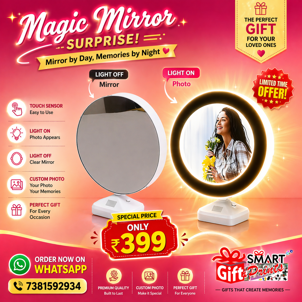 Magic Mirror Photo Frame with LED | Custom Photo Gift Online India
