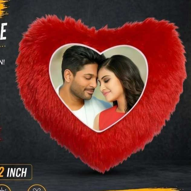 Customized Heart Shape Fur Cushion with Photo Print | Soft Valentine Gift Pillow