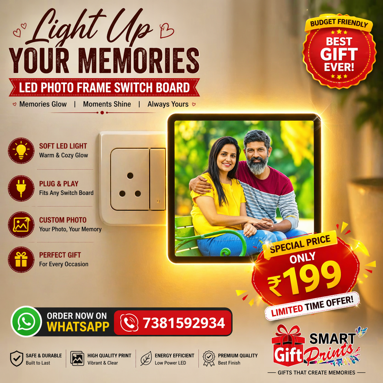 LED Photo Frame Switch Board | Custom Night Light Frame ₹199
